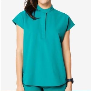 FIGS teal Rafaela Mandarin collar scrub top